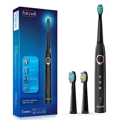 Product Cover Sonic Electric Toothbrush Rechargeable for Adults and Teens, ADA Accepted, 4 Brush Heads for Orthodontic and Braces Cleaning, USB Charging for 30 Days Using, Whitening Toothbrush Black by Fairywill