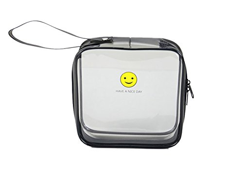 Product Cover Vigourtrader Clear Plastic Toiletry Makeup Cosmetic Bag Double Zipper Wristlet Emoji