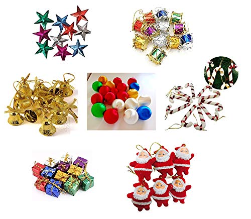 Product Cover Kriwin 70 pcs Small/Mini Christmas Tree Decorations Set (Balls, Bells, Gifts, Drums, Stars, Candy Sticks & Santa Claus)