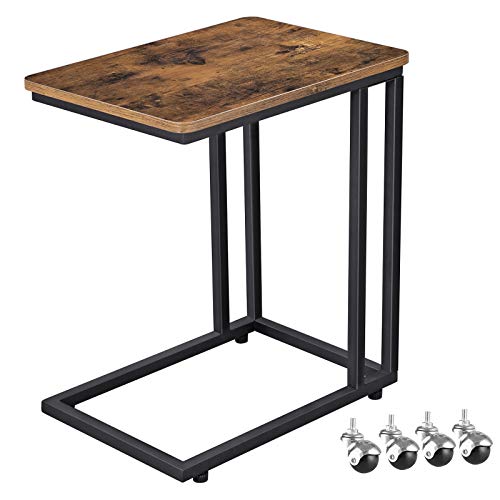 Product Cover VASAGLE Industrial Side Table, Mobile Snack Table for Coffee Laptop Tablet, Slides Next to Sofa Couch, Wood Look Accent Furniture with Metal Frame ULNT50X