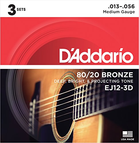 Product Cover D'Addario EJ12-3D 80/12 Bronze Acoustic Guitar Strings, 13-56, 3 Sets, Medium
