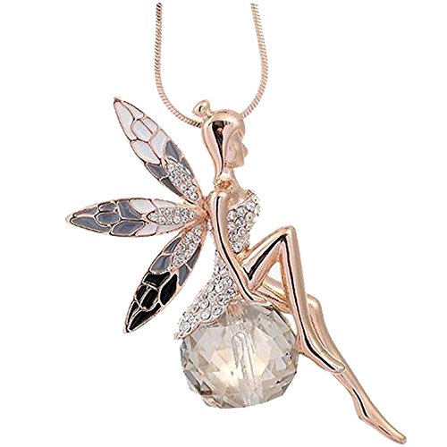 Product Cover Butterfly Crystal Necklace,Han Shi Luxury Lovely Wings Sweater Long Chain Necklace Jewelry (Gold, L)