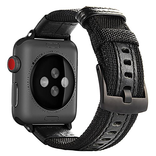 Product Cover Maxjoy Compatible with Apple Watch Band, 42mm 44mm Nylon Watch Strap Replacement Bands with Metal Clasp Compatible with Apple iWatch Series 4 Series 3 Series 2 Series 1 Sport & Edition, Black