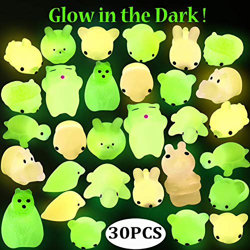 Product Cover Outee Mochi Animals Stress Toys, 30 Pcs Mini Squishies Mochi Squishies Toys Mochi Cat Glow in The Dark Squishies Squeeze Relief Stress Toys for Kids Adults