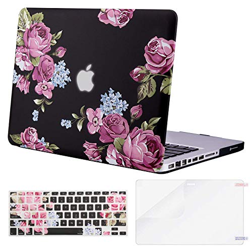 Product Cover MOSISO Plastic Pattern Hard Case&Keyboard Cover&Screen Protector Only Compatible with Old Version MacBook Pro 13 inch (A1278, with CD-ROM) Release Early 2012/2011/2010/2009/2008, Purple Peony