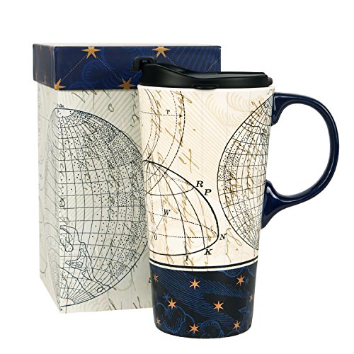 Product Cover Topadorn Ceramic Travel Mug and Coffee Cup 17 oz. with Handle and Gift Box,Starstruck