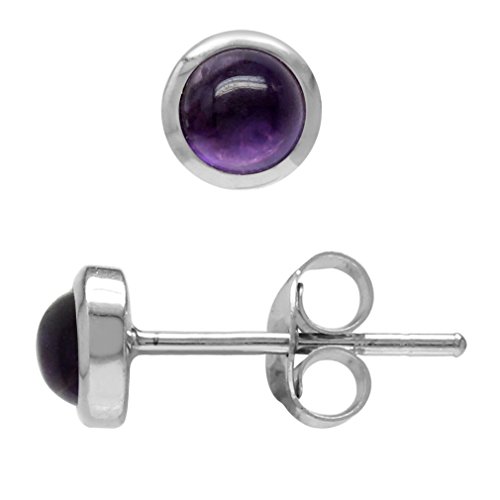 Product Cover Silvershake 4mm Petite Round Shape Cabochon Amethyst White Gold Plated 925 Sterling Silver Stud Earrings