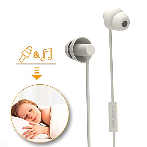 Product Cover MAXROCK Sleeping Headphones, in-Ear Soundproof Earplug Soft Earbuds with Mic Noise Cancelling Sleep Earphones Earpods for Side Sleeper, Insomnia, Snoring, Air Travel, Bedtime Listening... (White)