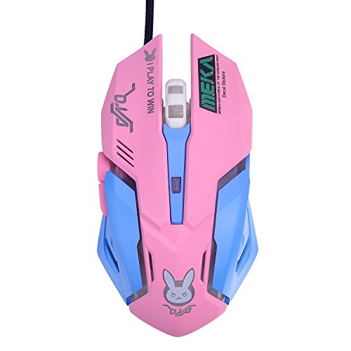 Product Cover Gaming Mouse, Backlit Optical Game Mice Ergonomic USB Wired with 2400 DPI and 6 Buttons 4 Shooting for Pro Game PC Computer Laptop Desktop Mac (D.VA) (Pink)