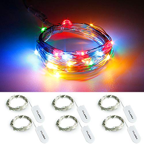 Product Cover CYLAPEX 6 Pack Multicolor Fairy String Lights Battery Operated Fairy Lights Firefly Lights Micro LED Starry String Lights on 3.3ft/1m Silvery Copper Wire for DIY Christmas Decoration Costume Wedding