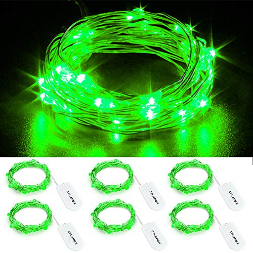 Product Cover CYLAPEX 6 PCS Green Fairy Lights, Battery Operated String Lights Firefly Lights Micro LED Starry String Lights on 3.3ft/1m Silvery Copper Wire for DIY Christmas Decoration Costume Wedding Party Decor