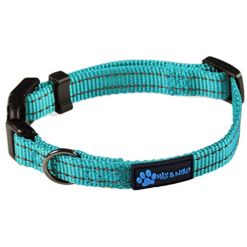 Product Cover Max and Neo NEO Nylon Buckle Reflective Dog Collar - We Donate a Collar to a Dog Rescue for Every Collar Sold (X-Small, Teal)