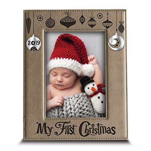Product Cover BELLA BUSTA -Special Edition-My First Christmas 2019 -My 1st Christmas-Engraved Leather Picture Frame with Special Edition Mirror Acrylic Piece Integrated (5 x 7 Vertical)