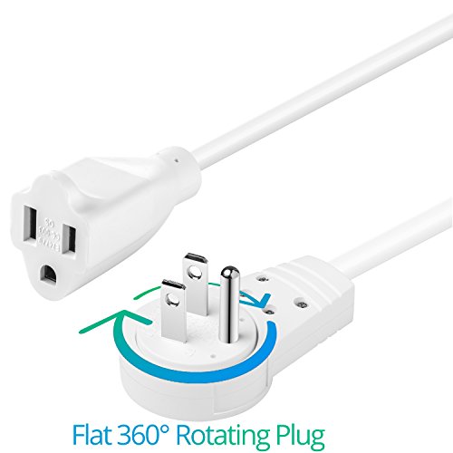 Product Cover Maximm Cable 1 Foot 14Awg 360° Rotating Flat Plug Extension Cord/Wire, 3 Prong Grounded Wire, Heavy Duty Extension Cord - UL Listed - White