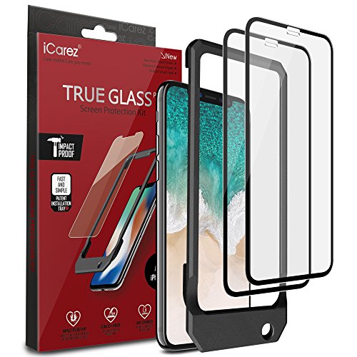 Product Cover iCarez [Full Coverage Tempered Glass + Tray Installation Screen Protector for iPhone X iPhone Xs 5.8 Inch (Case Friendly) Easy Install [ 2-Pack 0.33MM 9H 2.5D]