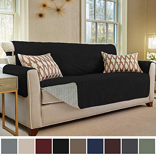 Product Cover Gorilla Grip Original Slip Resistant Large Sofa Protector for Seat Width up to 70 Inch, Patent Pending Suede-Like Furniture Slipcover, 2 Inch Straps, Couch Slip Cover Throw for Dogs, Sofa, Jet Black