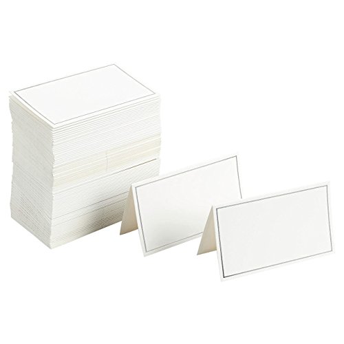 Product Cover Pack of 100 Place Cards - Small Tent Cards, Foldover Table Placecards Silver Foil Border - Perfect Weddings, Banquets, Events, 2 x 3.5 inches