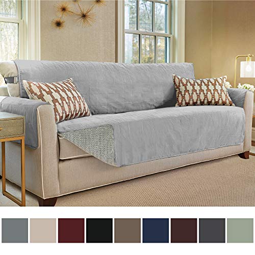 Product Cover Gorilla Grip Original Slip Resistant X-Large Oversized Sofa Protector, Seat Width to 78 Inch, Patent Pending Suede-Like Furniture Slipcover, 2 Inch Straps, Couch Slip Cover for Dogs, Sofa, Charcoal