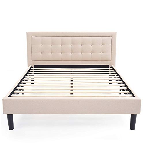 Product Cover Classic Brands Mornington Upholstered Platform Bed | Headboard and Metal Frame with Wood Slat Support, King, Linen