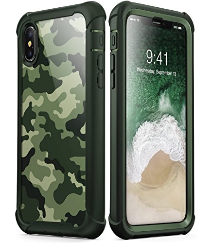 Product Cover i-Blason Case Designed for iPhone X 2017/ iPhone Xs 2018, [Ares] Full-Body Rugged Clear Bumper Case with Built-in Screen Protector (Camo/Green)