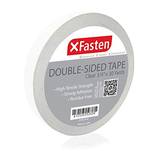 Product Cover XFasten Clear Double Sided Sticky Tape, Removable, 3/4-Inch x 30-Yards, Single Roll Ideal as an Anti-Scratch Cat Training Tape, Holding Carpets, and Woodworking
