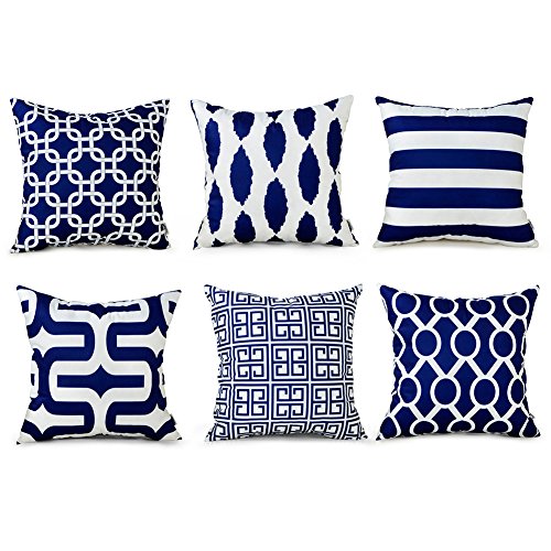 Product Cover Top Finel Square Decorative Throw Pillow Cases Soft Microfiber Outdoor Cushion Covers 18 X 18 for Sofa Bedroom, Set of 6, Navy
