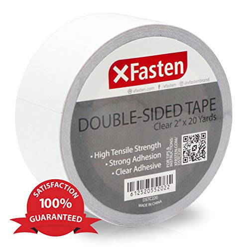 Product Cover XFasten Clear Double Sided Sticky Tape, Removable, 2-Inches x 20-Yards, Single Roll Ideal as an Anti-Scratch Cat Training Tape, Holding Carpets, and Woodworking