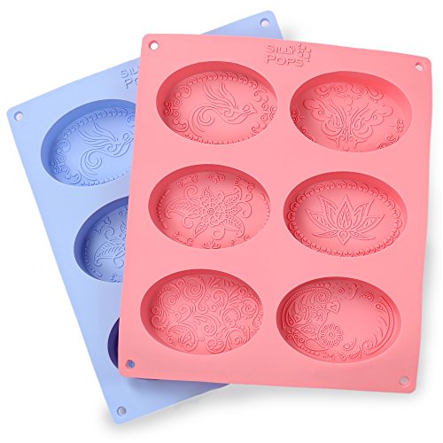 Product Cover Ellipse Silicone Soap Molds - Set of 2 for 12 Cavities - Mixed Patterns - Soap Making Supplies by the Silly Pops