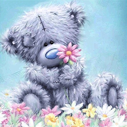 Product Cover DIY 5D Diamond Painting by Number Kits, Crystal Rhinestone Diamond Embroidery Paintings Pictures Arts Craft for Home Wall Decor, Gray Patch Bear