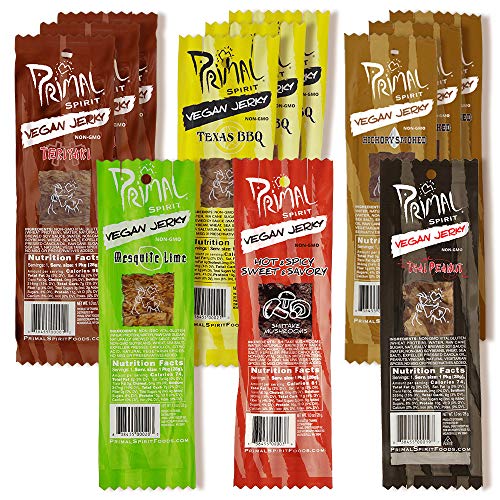 Product Cover Primal Spirit Vegan Jerky - Most Popular Flavors Pack, 10 g. Plant Based Protein, (
