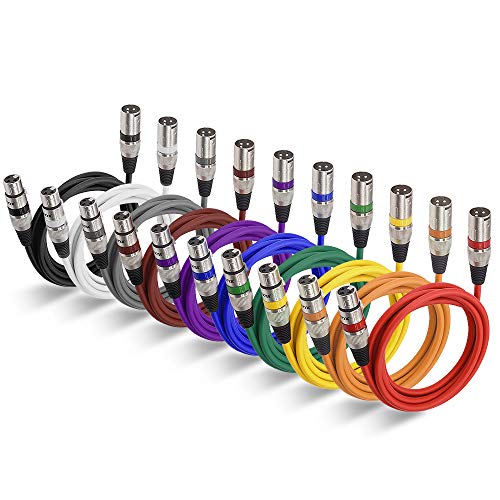 Product Cover 6 Ft XLR Cable 10-Pack, 6ft Short XLR Microphone Mic Patch Cable Multi-Colored- EBXYA 3-Pin Balanced XLR Male to XLR Female