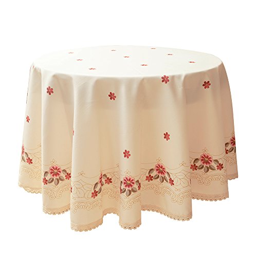 Product Cover Wewoch Decorative Red Floral Print Lace Water Resistant Tablecloth Wrinkle Free and Stain Resistant Fabric Tablecloths for Round Table 60 Inch by 60 Inch