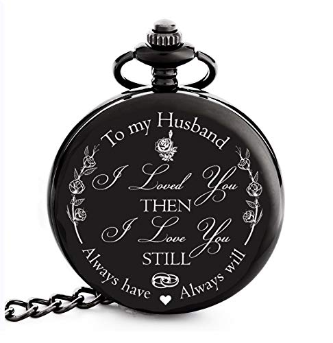 Product Cover Anniversary Gifts for Men | Engraved 'To my Husband' Pocket Watch | Perfect Gift for Husband from Wife for Valentines / Birthday / Happy Wedding Anniversary!