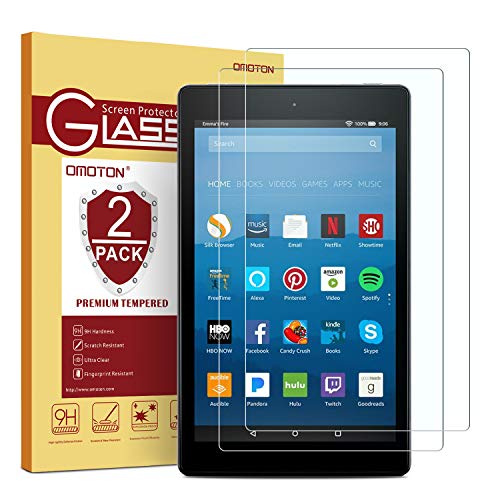 Product Cover [2-Pack] OMOTON Screen Protector for All-New Fire HD 8 (2018/2017/2016 Release), Tempered Glass/HD / 9H Hardness