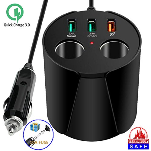 Product Cover Car Charger Fast Quick Charge 3.0 USB HUB Cup Holder Adapter Compatible Samsung Galaxy S9 Plus S8 A8 iPhone 7 6S 6 X 8 iPad - Dual Socket Lighter Splitter Cigarette Extender Multi Charging Port Outlet