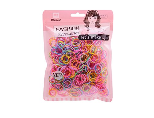 Product Cover Youxuan Kids Elastics No Damage Colored Hair Bands Fashion Girls Hair Ties 1000 Count Small Size