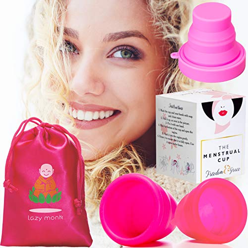 Product Cover Lazy Monk 2 Soft Menstrual Cups Reusable Period Cup | Copa Menstrual Organic Disc | Disk Set Compact Holder | Small & Large Menstral Model Sanitary Case Holder | Flex Lena Lily Alternative