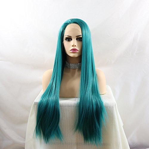 Product Cover Lucyhairwig Teal Blue Lace Front Wig Heat Resistant Fiber Hair Synthetic Lace Front Wigs Straight Glueless Wigs For Women