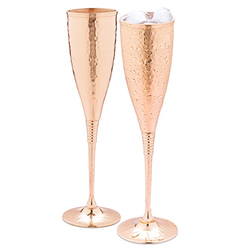 Product Cover Copper champagne flutes of 6.7 oz set of 2 - Luxurious hammered copper champagne glasses - Each one is handcrafted and lacquered to prevent from tarnishing.