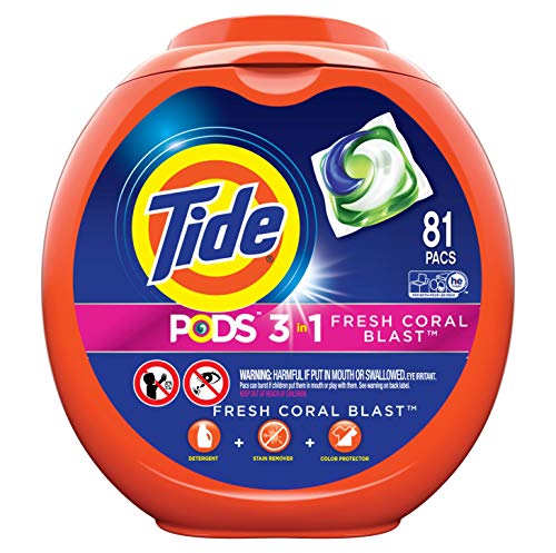 Product Cover Tide PODS Laundry Detergent Liquid Pacs Tub, Fresh Coral Blast Scent, 3 in 1 HE Turbo, 81 Count