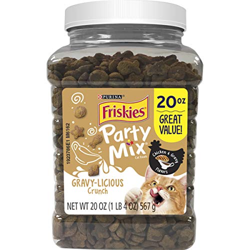 Product Cover Purina Friskies Made in USA Facilities Cat Treats, Party Mix Crunch Gravylicious Chicken & Gravy Flavors - 20 oz. Canister