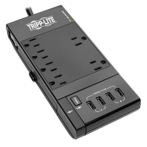 Product Cover Tripp Lite 6-Outlet Surge Protector Power Strip, 4 USB Charging/Sync Ports, 6ft Cord, $50K Insurance(TLP66USBR)