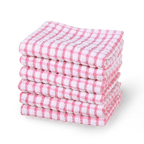 Product Cover uxcell Cotton Terry Kitchen Towels Dish Cloth, Cleaning Drying Hotel Wash Cloth, 15 x 10.5 inches, Pack of 6, Pink