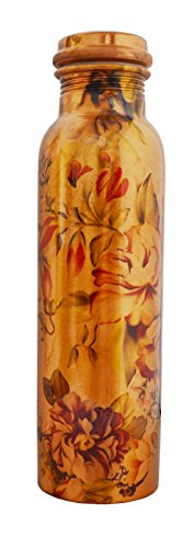 Product Cover Pure Copper Flower Printed Water Bottle for Ayurvedic Health Benefits Joint Free Leak Proof (copper, 900 ml)