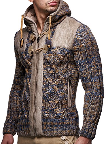 Product Cover Leif Nelson LN20525 Men's Knit Zip-up Jacket With Geometric Patterns and Leather Accents