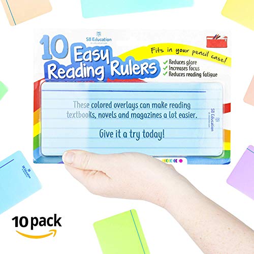 Product Cover SB Education 10 x Dyslexia Reading Strips with Coloured Overlays. Reading Tracking Rulers for Dyslexia Irlens, ADHD and Visual Stress