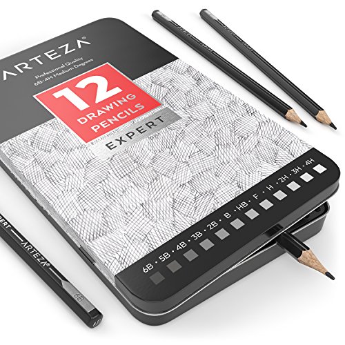 Product Cover ARTEZA Professional Drawing Sketch Pencils Set of 12, Medium (6B - 4H), Ideal for Drawing Art, Sketching, Shading, Artist Pencils for Beginners & Pro Artists