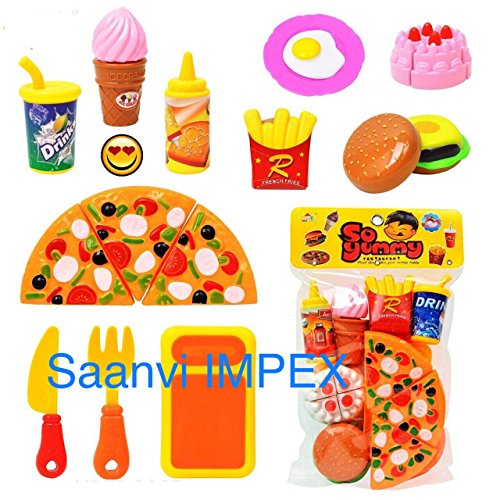 Product Cover Jiada HMC Plastic Kitchen/Restaurant Role Pretend Pizza Cutting Play Fast Food Set (Multicolour)