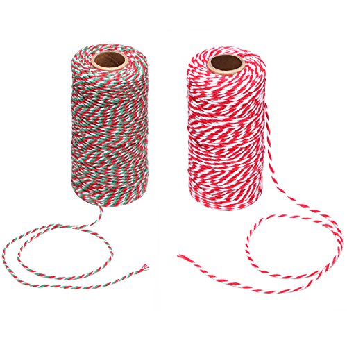 Product Cover Maosifang Christmas Bakers Candy Rope Ribbon Twine 2 mm Cotton Rope Cord String for Gift Wrapping Arts Crafts 656 Feet,2 Pieces