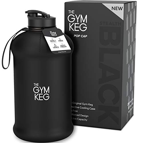 Product Cover The Gym Keg Sports Water Bottle 2.2 L Insulated | Half Gallon | Carry Handle | Big Water Jug for Sport | Large Reusable Water Bottles | Ecofriendly, Tritan BPA Free Plastic, Leakproof (Stealth Black)